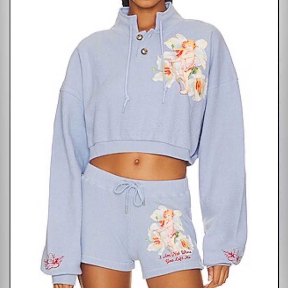 Boys Lie ~ I Am Not Where You Left Me Henley Cropped Crew in Steel Blue